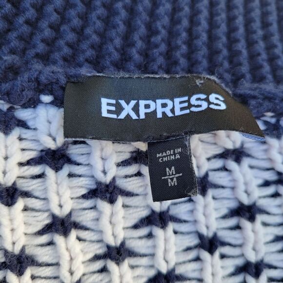Vintage Express  Nordic Zip Sweater | Blue & White Snowflake Knit | Size Medium - Picture 12 of 15